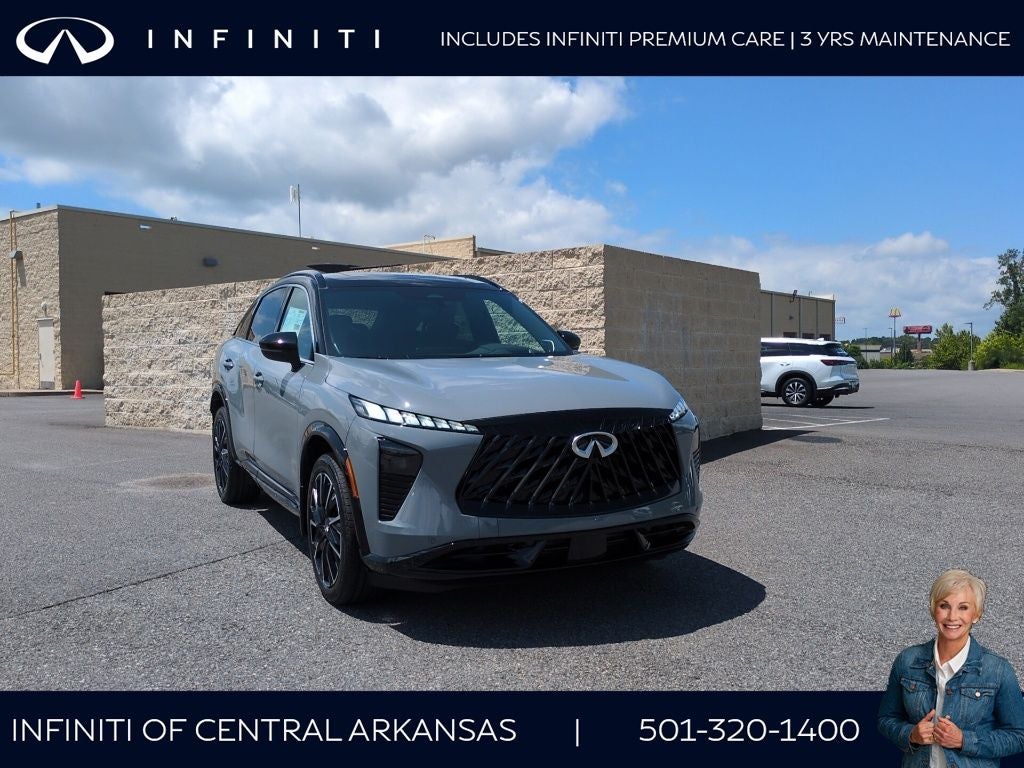 2027 INFINITI QX65 Autograph AWD in Harbor Gray/Obsidian Blk — front three-quarter view